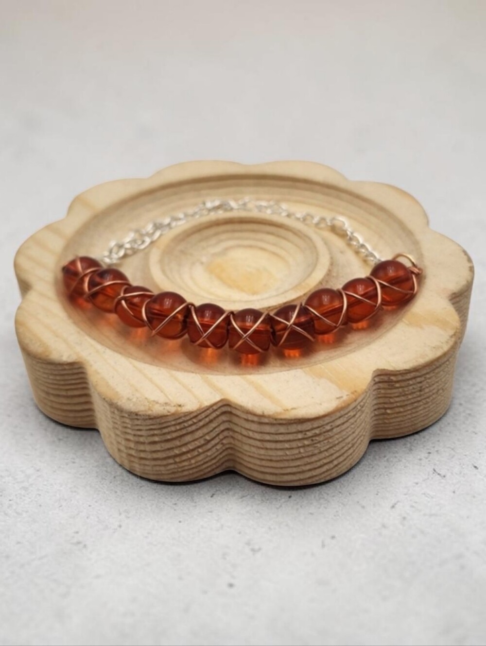 Handmade Wire-wrapped Adjustable Amber Beaded Bracelet